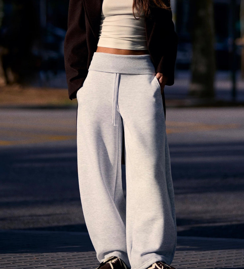 waist folded baggy pants in heather grey