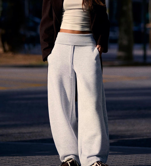 waist folded baggy pants in heather grey
