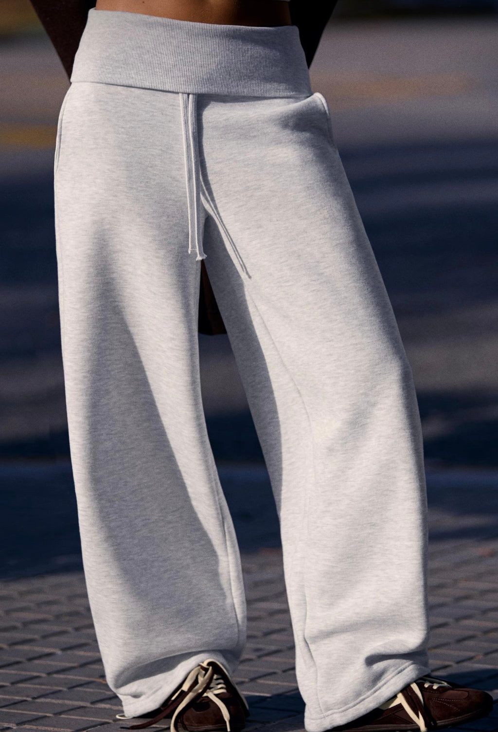 waist folded baggy pants in heather grey