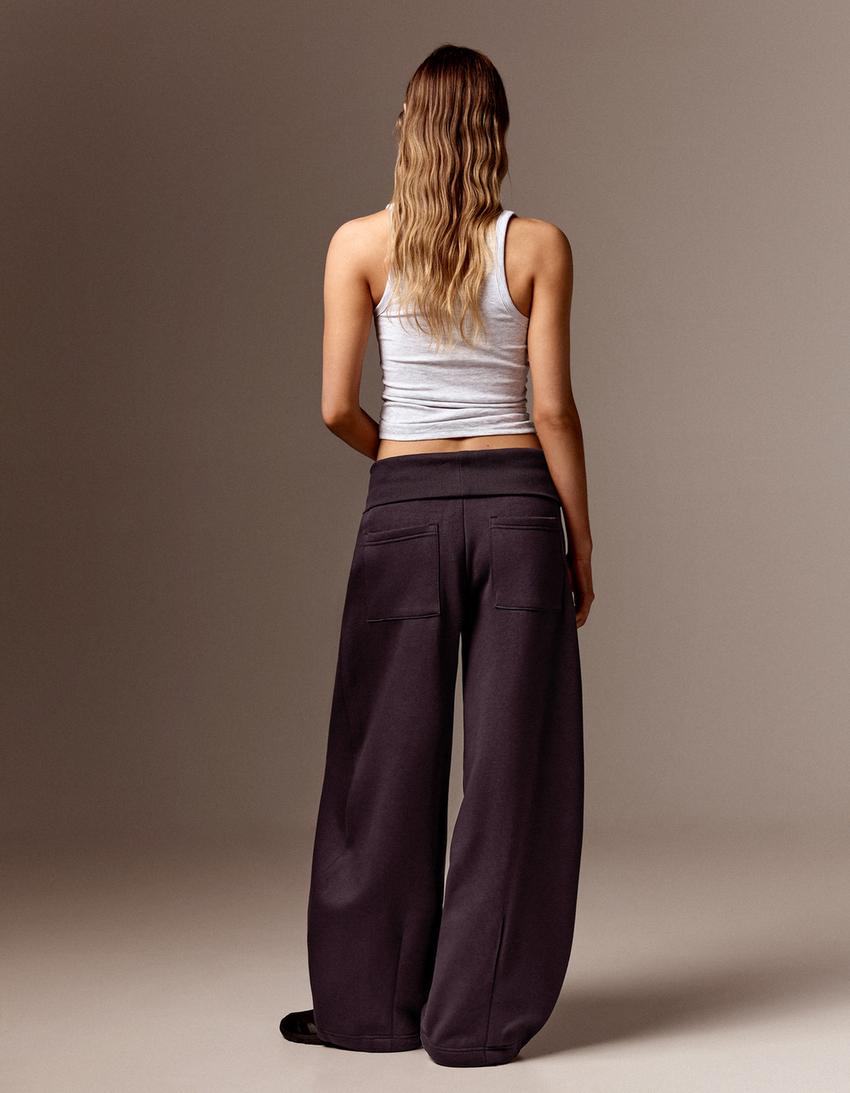 waist folded baggy pants in burgundy