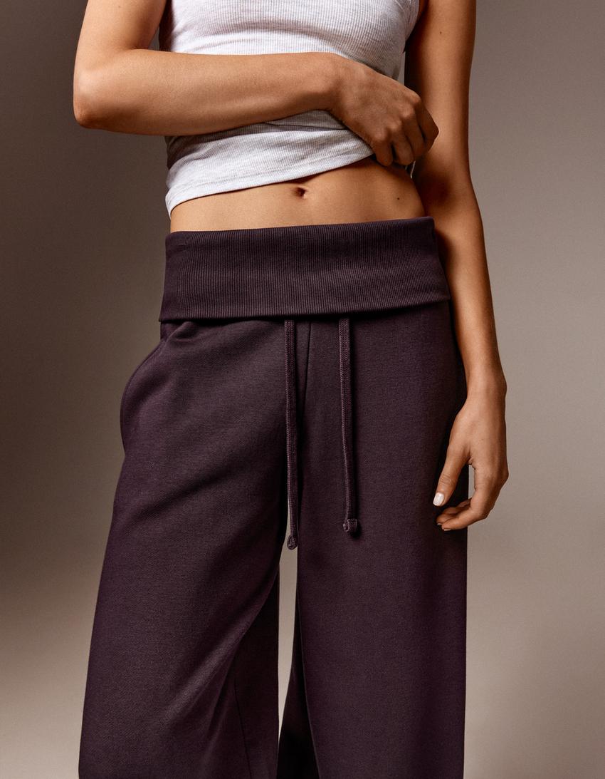 waist folded baggy pants in burgundy