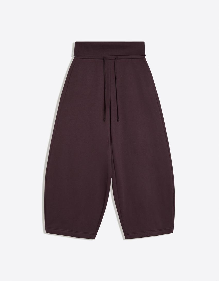 waist folded baggy pants in burgundy