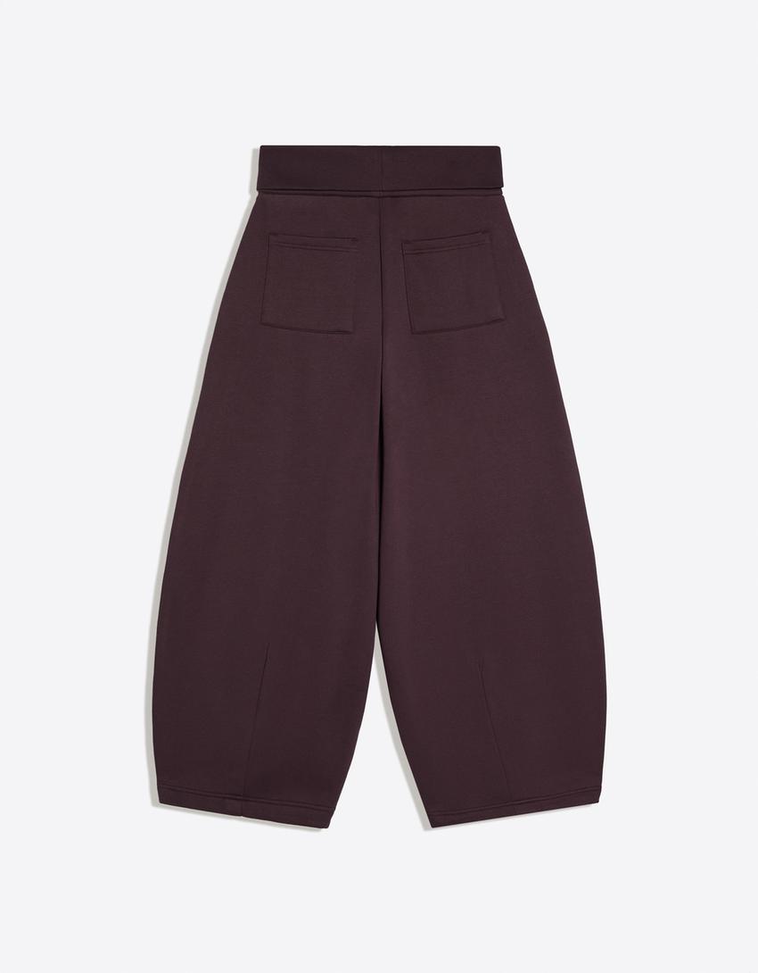waist folded baggy pants in burgundy